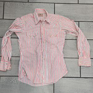 Tanbark Women’s Western Pearl Snap Shirt Red White Blue Striped
